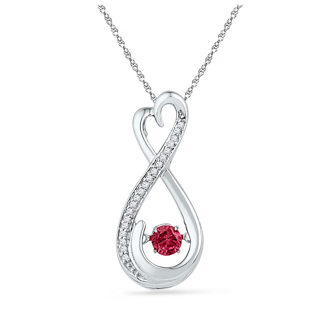 10kt White Gold Womens Round Lab-created Ruby Moving Twinkle Solitaire Infinity Pendant 1/3 Cttw