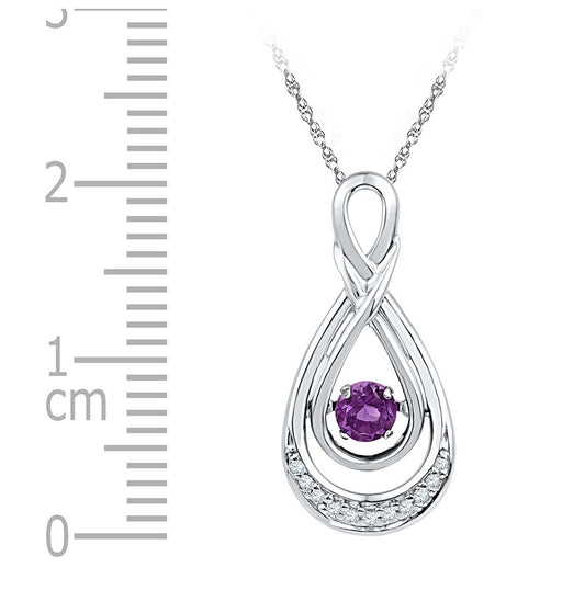 10K Two-tone Gold Womens Round Synthetic Amethyst Teardrop Pendant 1/4 Cttw, Length: 0.74 In, Width: 0.42 In