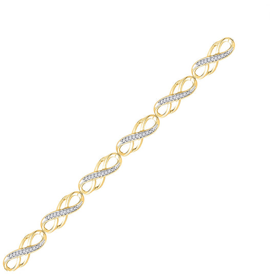 10K Yellow Gold Womens Round Diamond Infinity Bracelet 1/4 Cttw