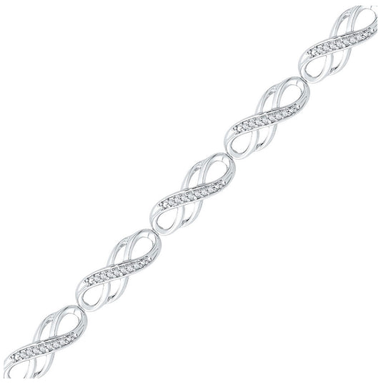 10K White Gold Womens Round Diamond Infinity Bracelet 1/4 Cttw