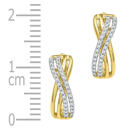 10K Yellow Gold Womens Round Diamond Hoop Earrings 1/5 Cttw, Length: 0.5 In, Width: 0.19 In
