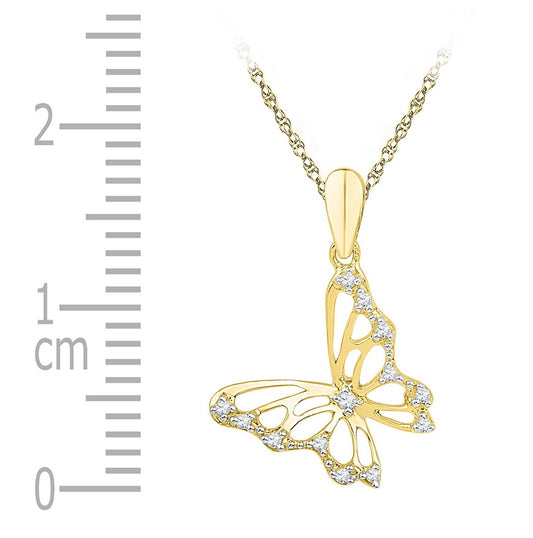 10K White Or Yellow Gold Womens Round Diamond Butterfly Pendant