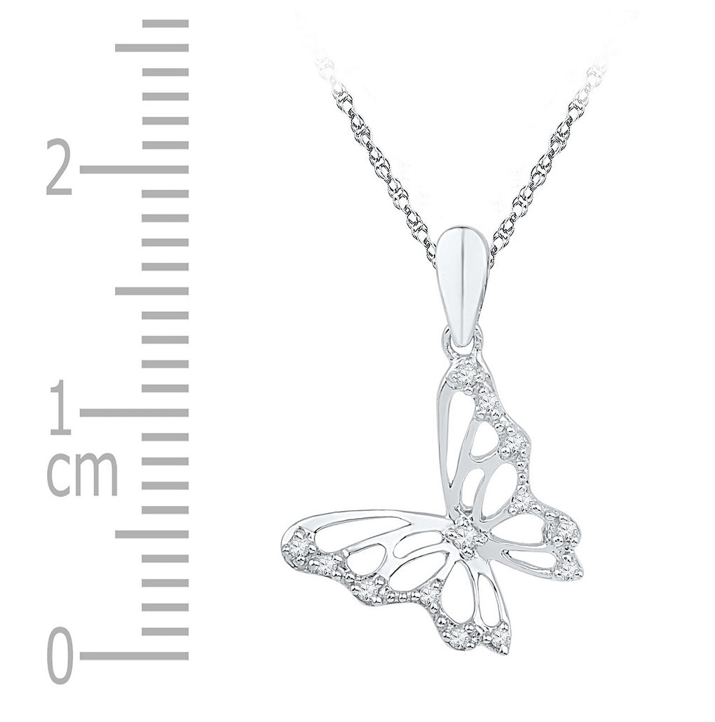 10K White Or Yellow Gold Womens Round Diamond Butterfly Pendant