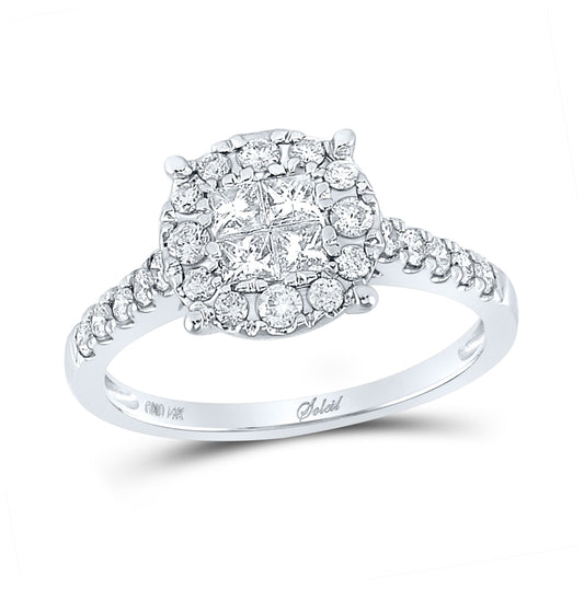 14K White Gold Princess Diamond Cluster Bridal Wedding Engagement Ring 3/4 Cttw, Womens Size: 5-10