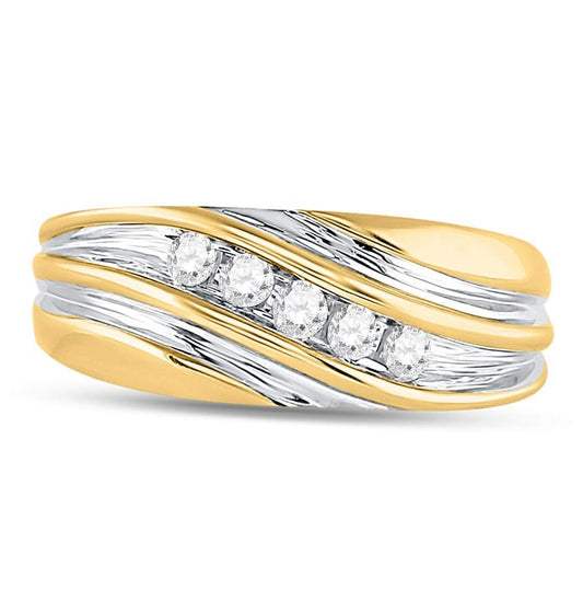 10K Yellow Gold Mens Round Diamond Wedding Band Ring 1/4 Cttw, Mens Size: 7-13