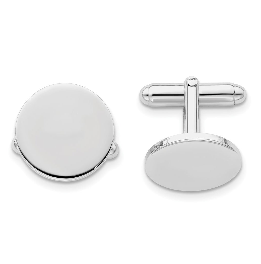 Kelly Waters Rhodium-plated Polished Round Engravable Cuff Links – Elegant Jewelry Gift for Birthday, Anniversary, Engagement, Wedding