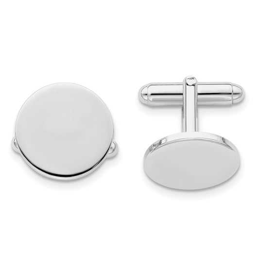 Kelly Waters Rhodium-plated Polished Round Engravable Cuff Links – Elegant Jewelry Gift for Birthday, Anniversary, Engagement, Wedding