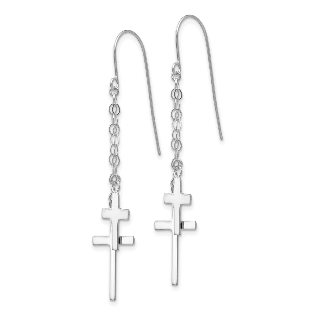 14K White Gold Chain Dangle Cross Shepherd Hook Earrings – Elegant Jewelry Gift for Birthday, Anniversary, Engagement, Wedding