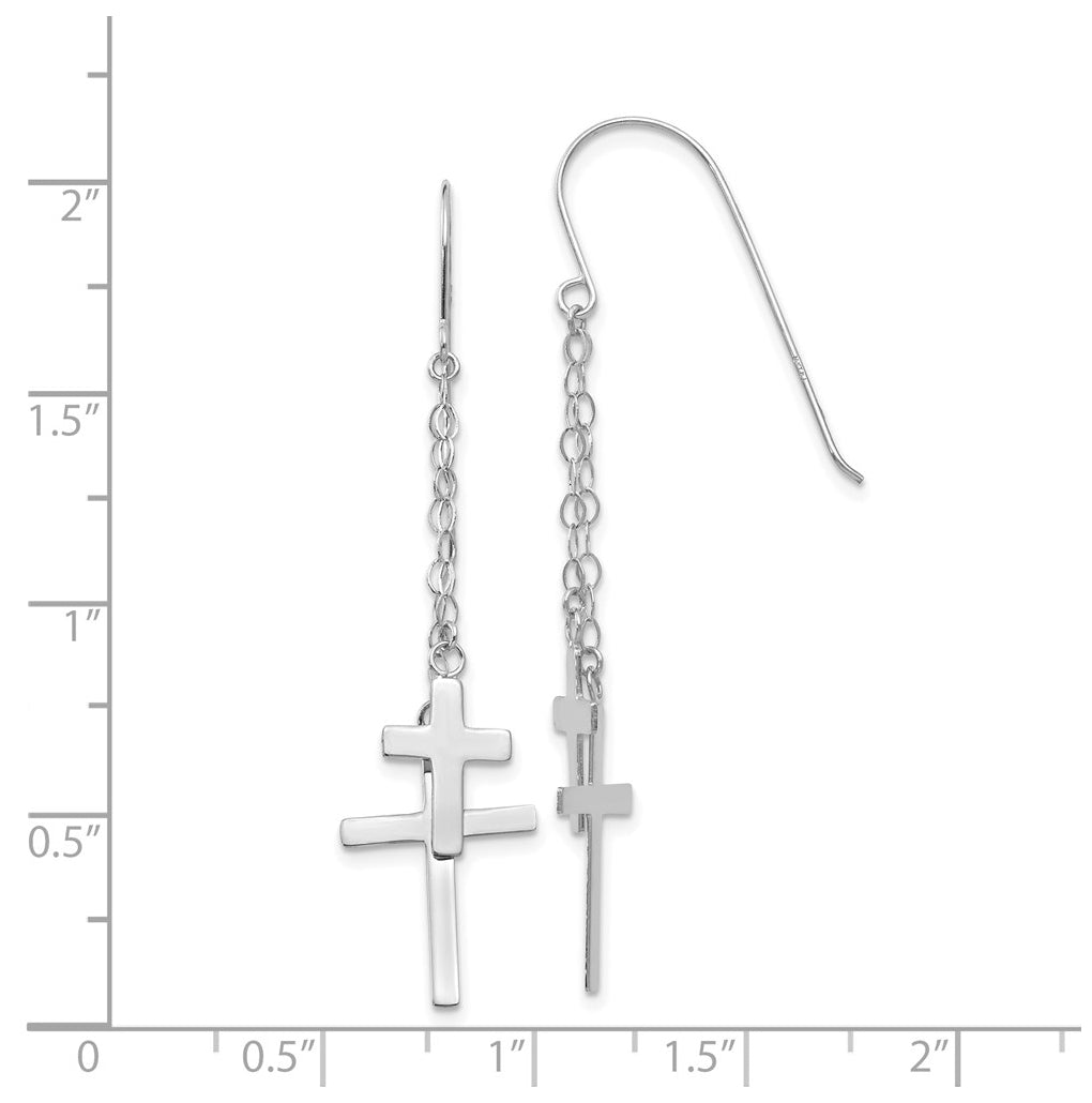 14K White Gold Chain Dangle Cross Shepherd Hook Earrings – Elegant Jewelry Gift for Birthday, Anniversary, Engagement, Wedding