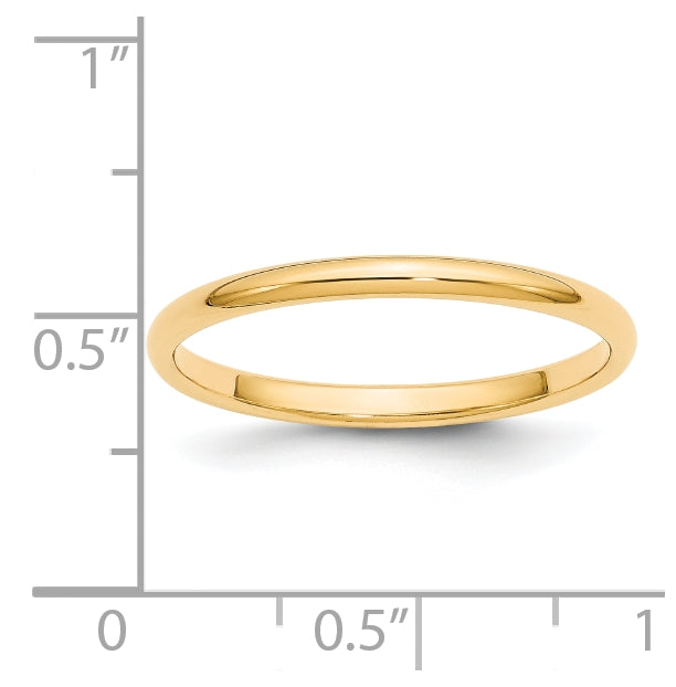 14k Yellow Gold 2mm Half-Round Wedding Band Size 4.5