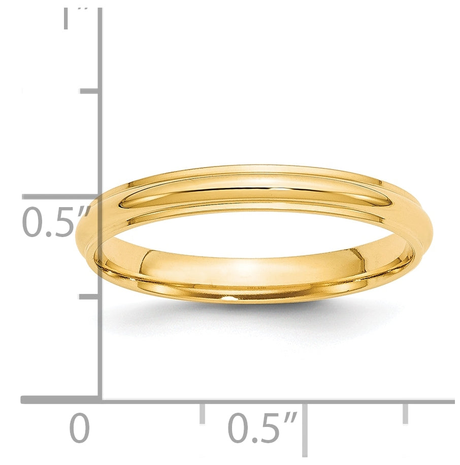 14k Yellow Gold 3mm Half Round with Edge Wedding Band Size 4