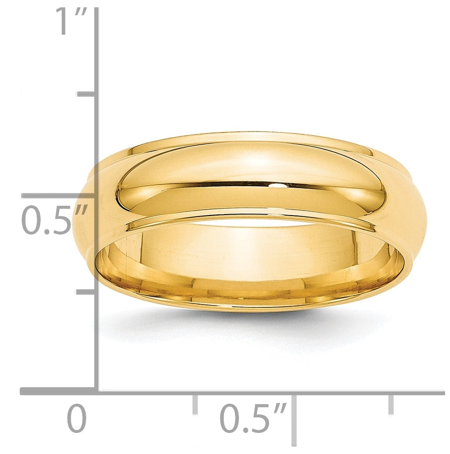 14k Yellow Gold 6mm Half Round with Edge Wedding Band Size 4.5
