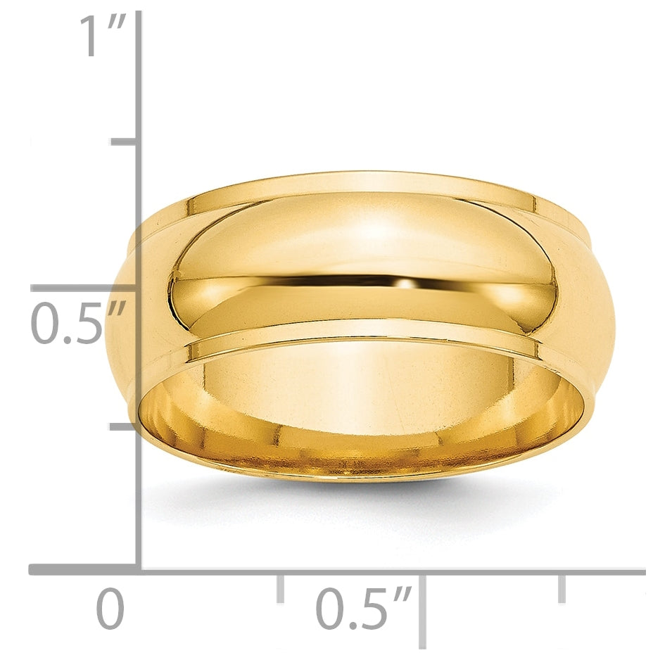 14k Yellow Gold 8mm Half Round with Edge Wedding Band Size 5