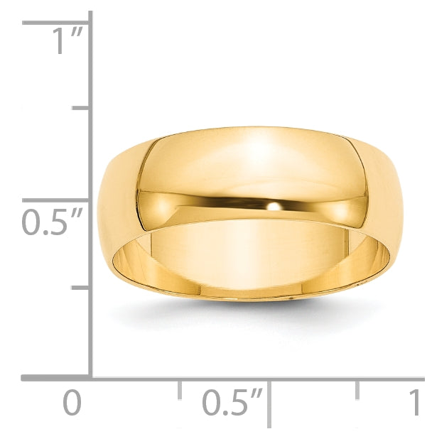 14k Yellow Gold 7mm Lightweight Half Round Wedding Band Size 4
