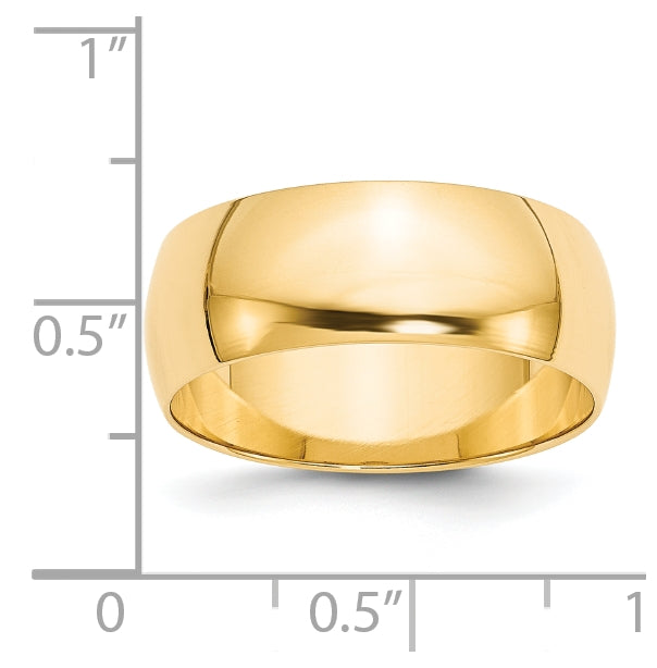 14k Yellow Gold 8mm Lightweight Half Round Wedding Band Size 4.5