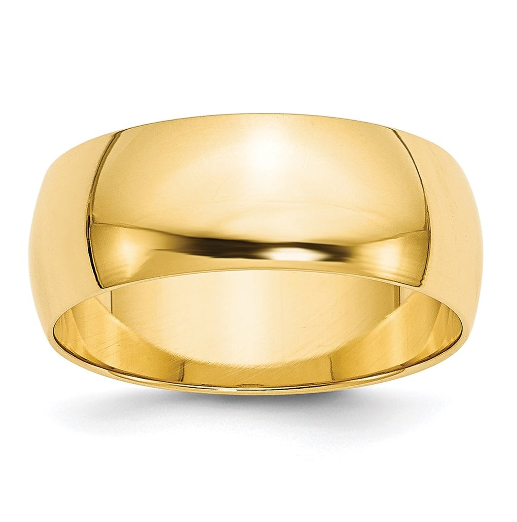 14k Yellow Gold 8mm Lightweight Half Round Wedding Band Size 5