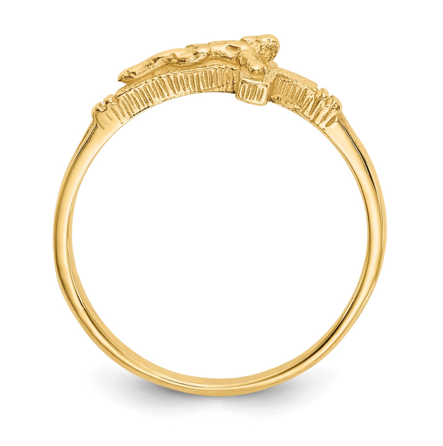 14K Yellow Gold Satin Finish Childs Crucifix Ring