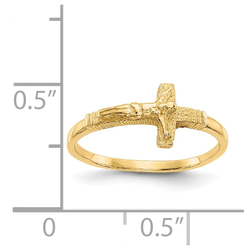 14K Yellow Gold Satin Finish Childs Crucifix Ring