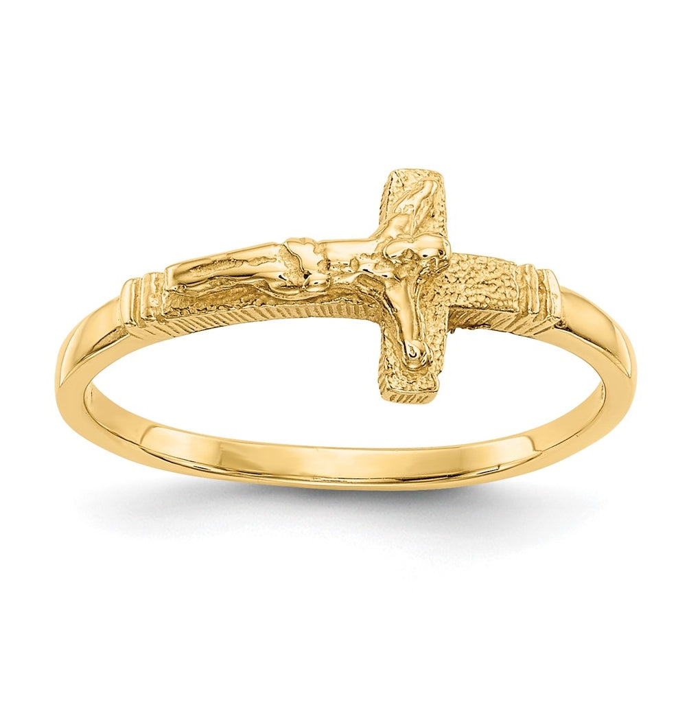 14K Yellow Gold Satin Finish Childs Crucifix Ring