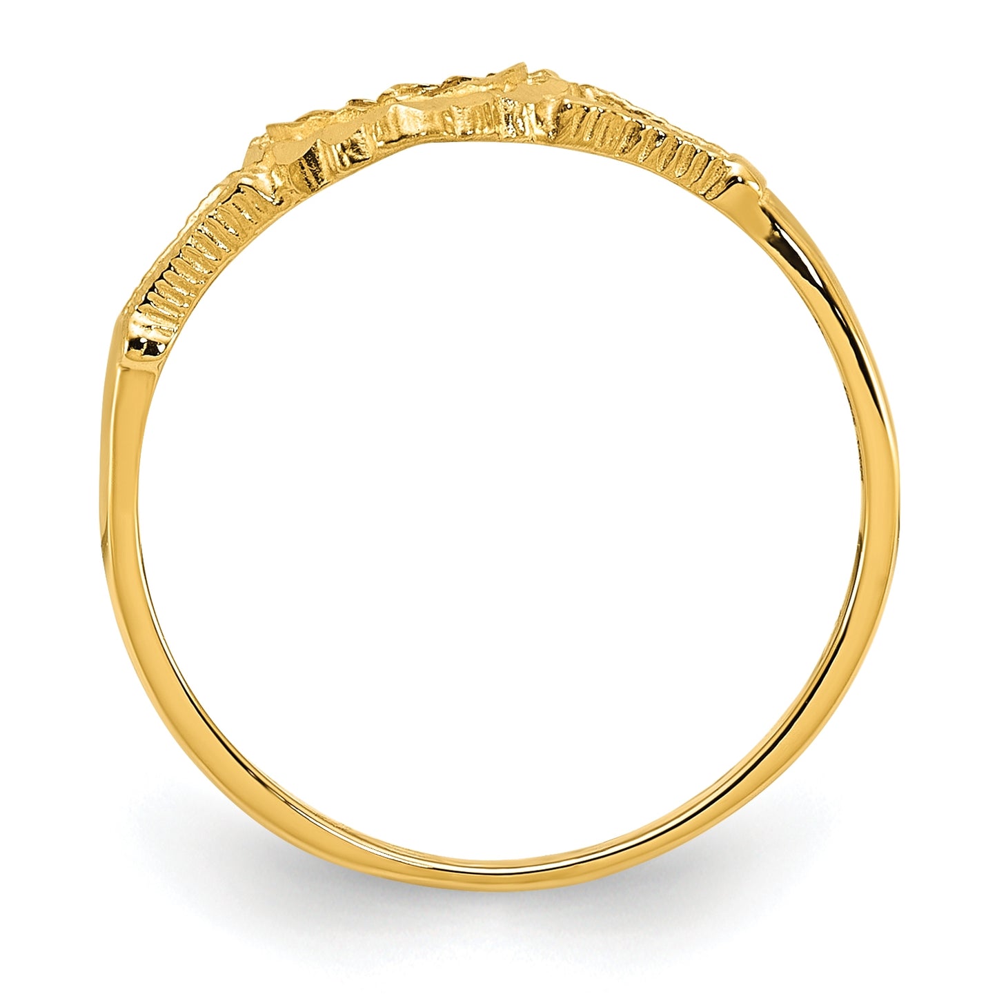 14K Yellow Gold Diamond-Cut Childs Heart & Cross Ring
