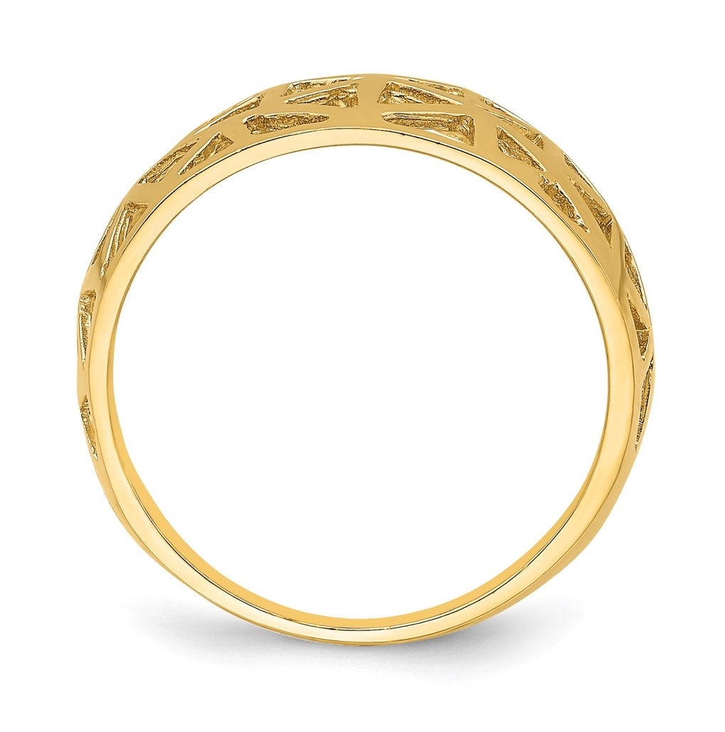 14K Yellow Gold Triangle Cut-out Pattern Dome Ring – Elegant Jewelry Gift for Birthday, Anniversary, Engagement, Wedding
