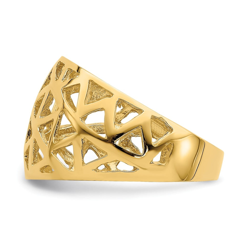 14K Yellow Gold Triangle Cut-out Pattern Dome Ring – Elegant Jewelry Gift for Birthday, Anniversary, Engagement, Wedding
