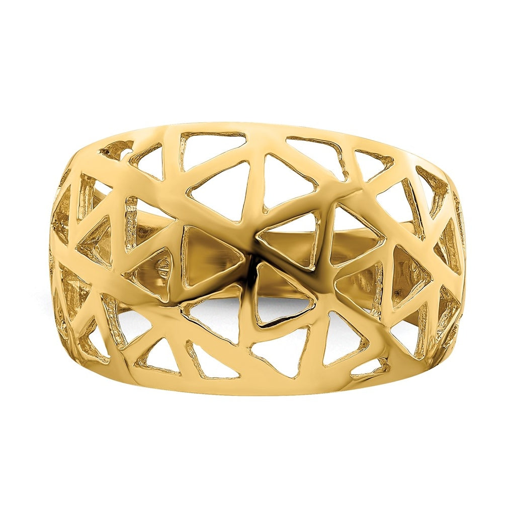 14K Yellow Gold Triangle Cut-out Pattern Dome Ring – Elegant Jewelry Gift for Birthday, Anniversary, Engagement, Wedding