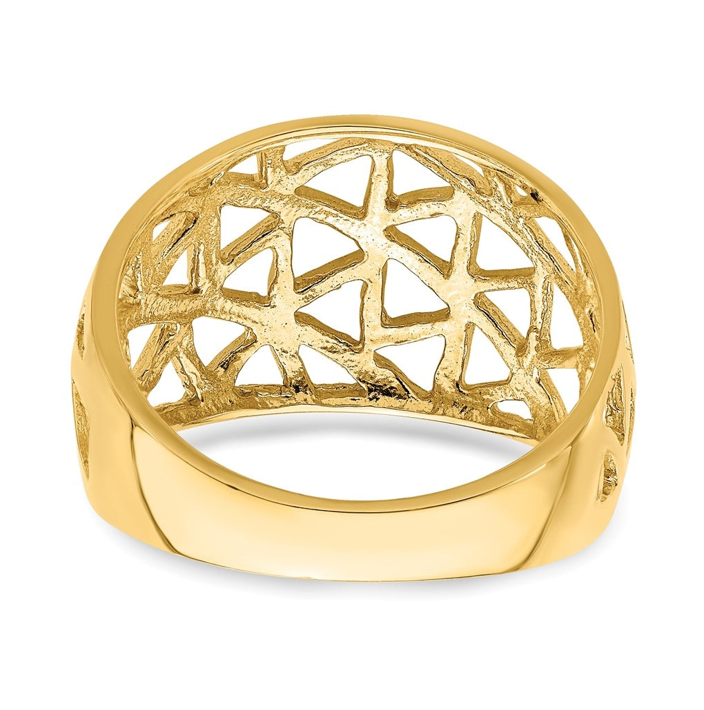 14K Yellow Gold Triangle Cut-out Pattern Dome Ring – Elegant Jewelry Gift for Birthday, Anniversary, Engagement, Wedding