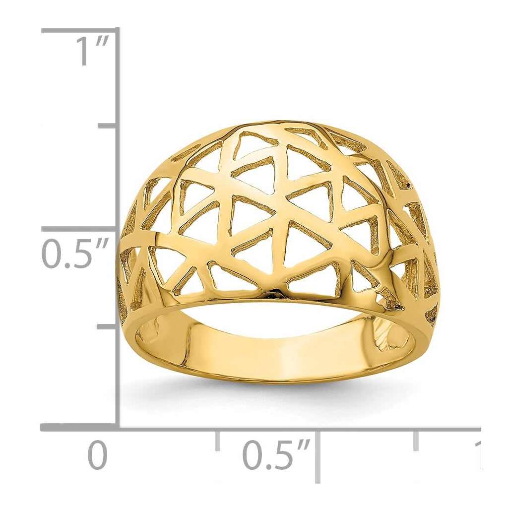 14K Yellow Gold Triangle Cut-out Pattern Dome Ring – Elegant Jewelry Gift for Birthday, Anniversary, Engagement, Wedding