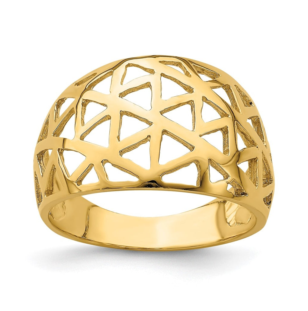 14K Yellow Gold Triangle Cut-out Pattern Dome Ring – Elegant Jewelry Gift for Birthday, Anniversary, Engagement, Wedding