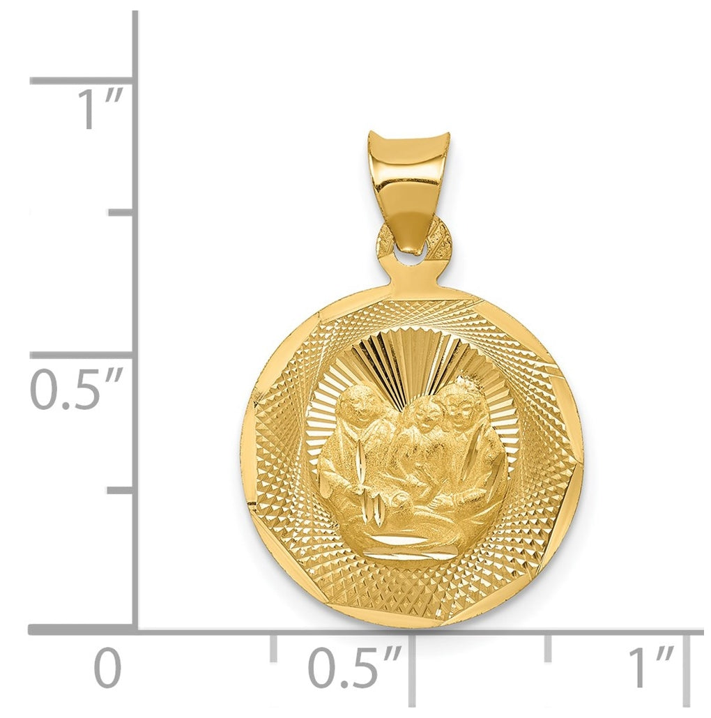 14K Yellow Gold Polished and Diamond Cut Baptism Circle Pendant – Elegant Jewelry Gift for Birthday, Anniversary, Engagement, Wedding