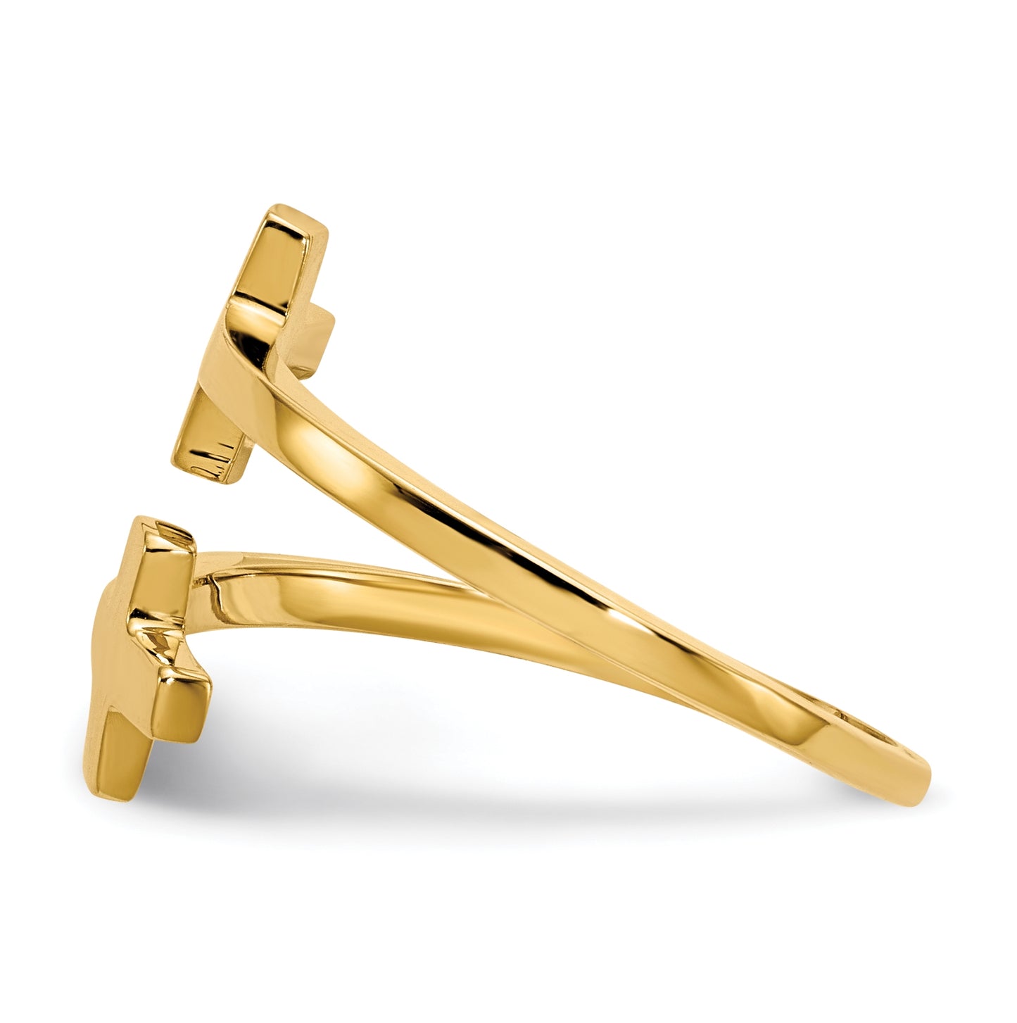 14K Yellow Gold Polished Double Cross-Ring