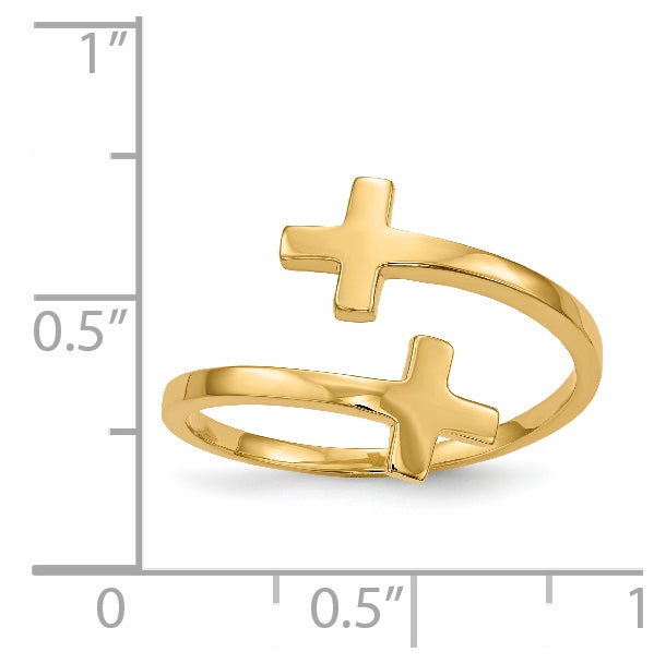 14K Yellow Gold Polished Double Cross-Ring