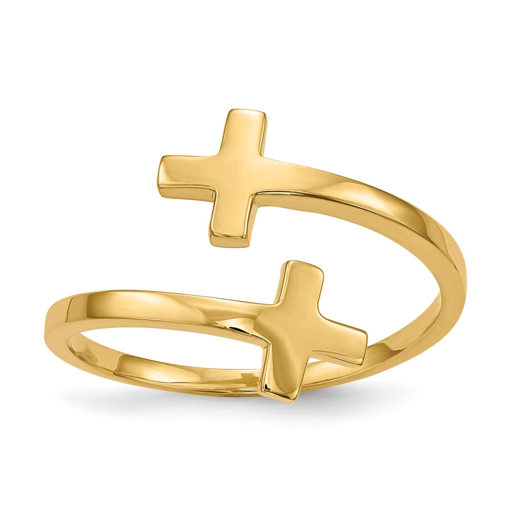 14K Yellow Gold Polished Double Cross-Ring