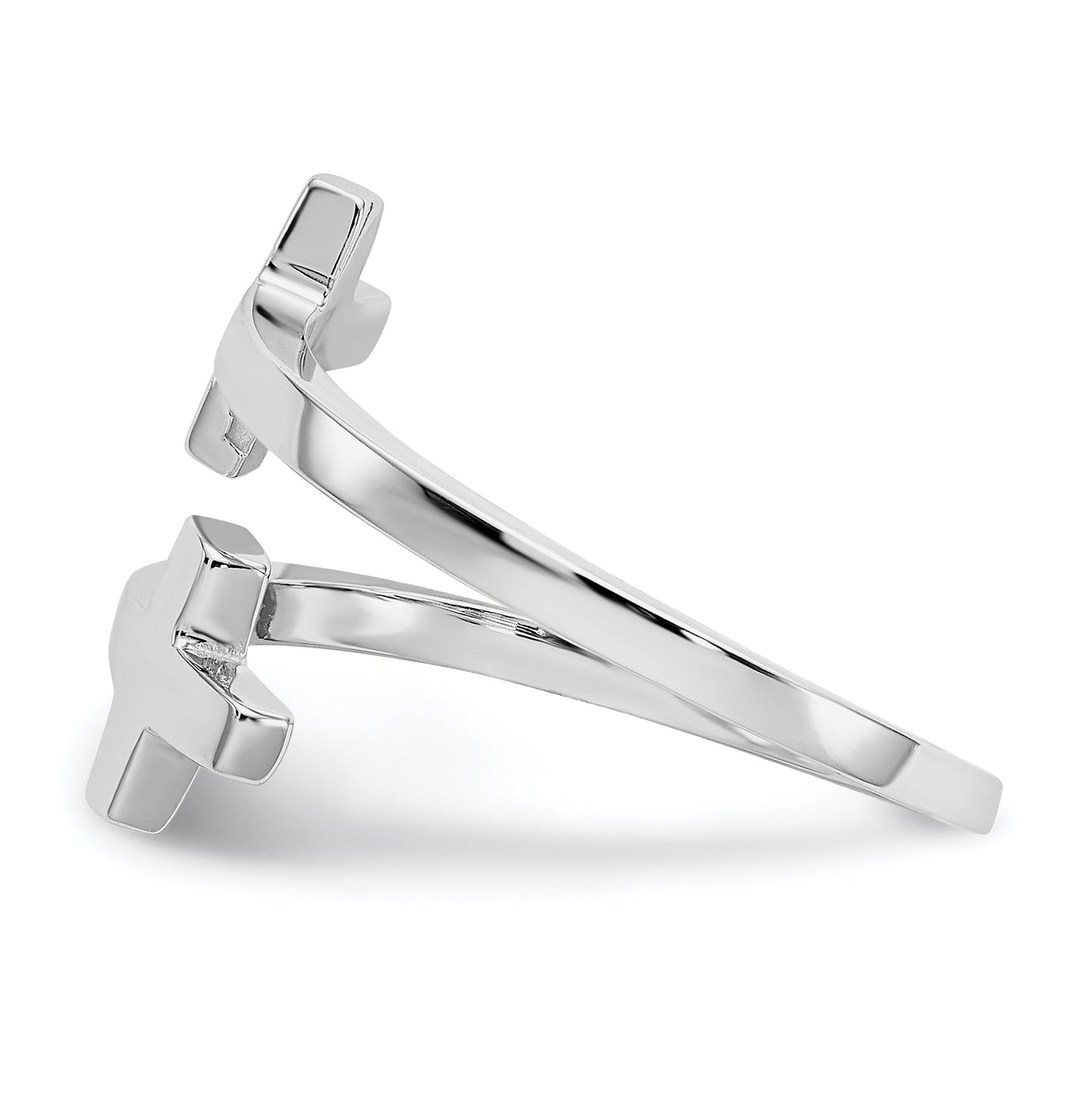 14k White Gold Polished Double Cross Ring