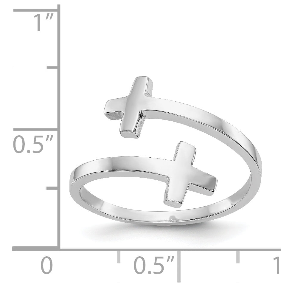 14k White Gold Polished Double Cross Ring