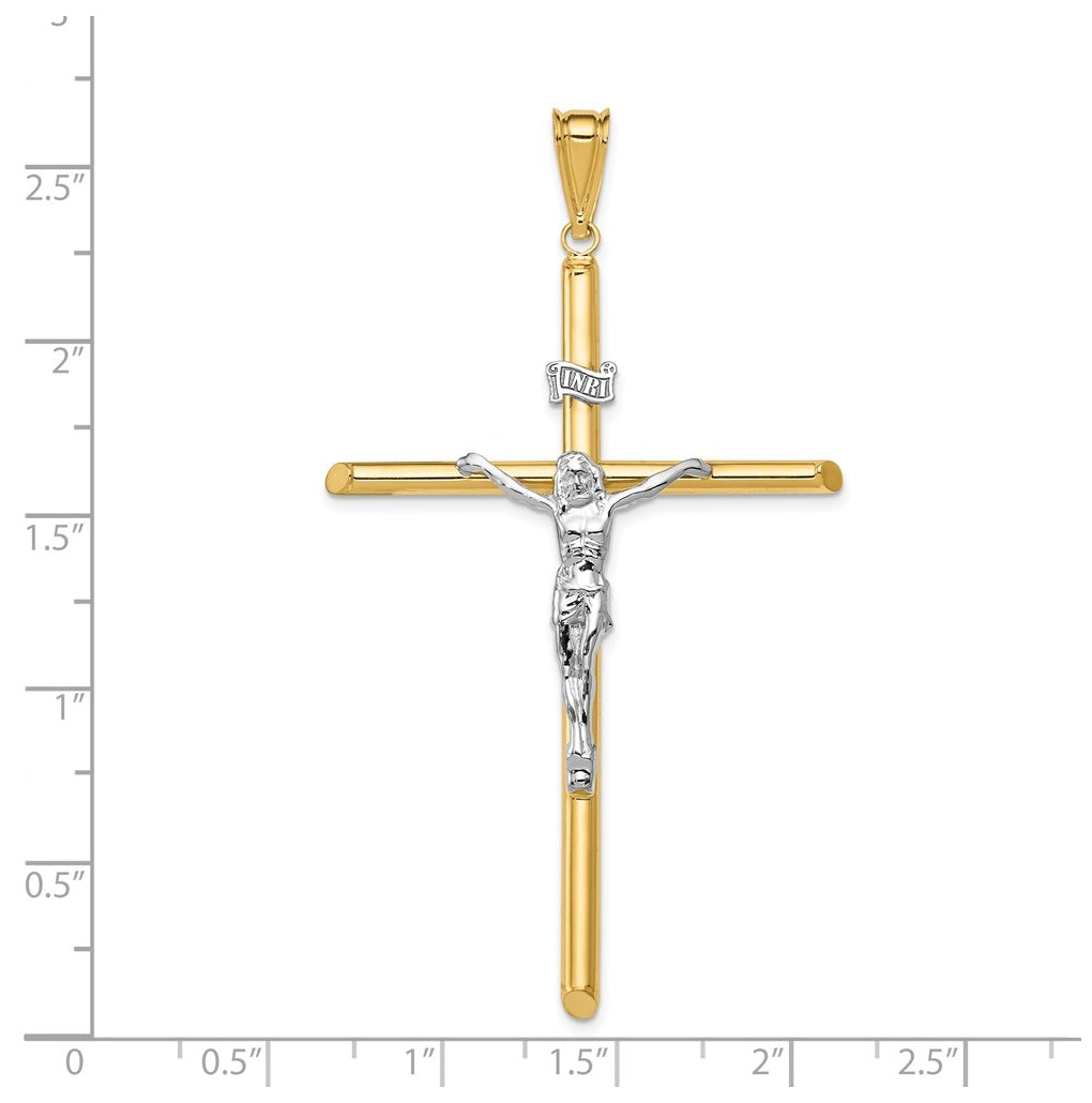 14K Two-Tone Gold Polished Jesus Crucifix Pendant – Elegant Jewelry Gift for Birthday, Anniversary, Engagement, Wedding