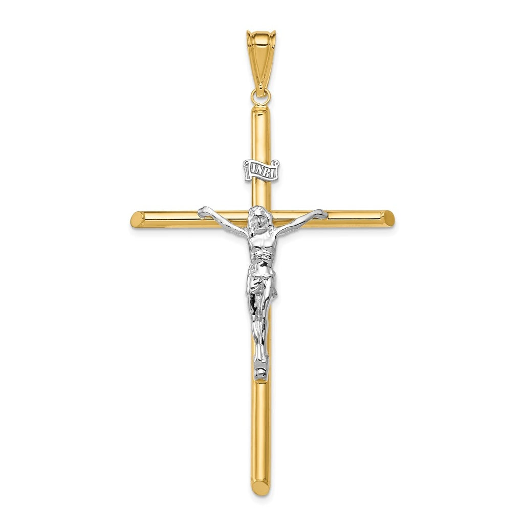 14K Two-Tone Gold Polished Jesus Crucifix Pendant – Elegant Jewelry Gift for Birthday, Anniversary, Engagement, Wedding