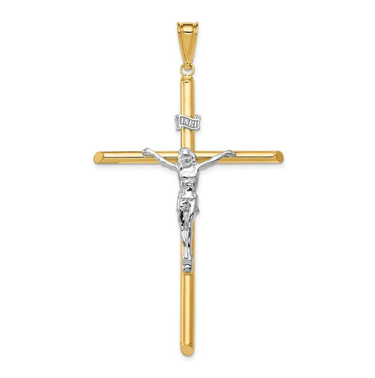 14K Two-Tone Gold Polished Jesus Crucifix Pendant – Elegant Jewelry Gift for Birthday, Anniversary, Engagement, Wedding