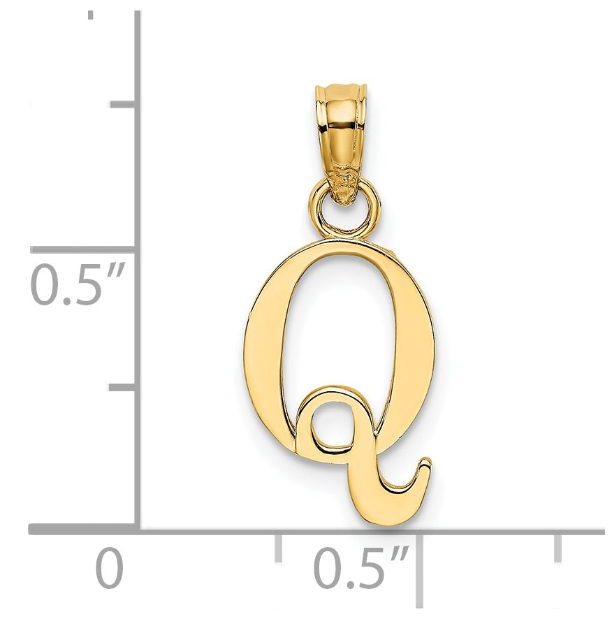 14K Yellow Gold Polished Block Letter Q Initial Pendant