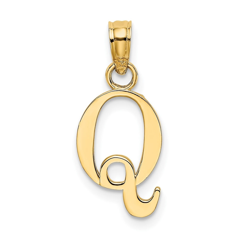 14K Yellow Gold Polished Block Letter Q Initial Pendant
