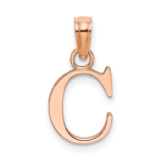 14K Rose Gold Polished Block Letter C  Initial Pendant