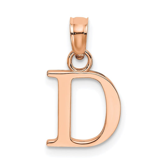 14K Rose Gold Polished Block Letter D Initial Pendant