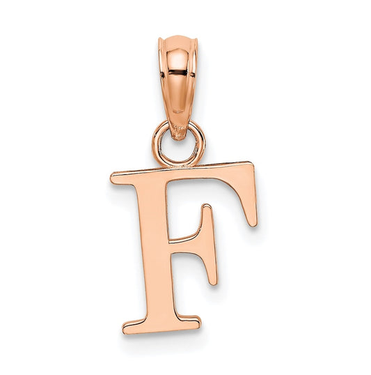 14K Rose Gold Polished Block Letter F Initial Pendant