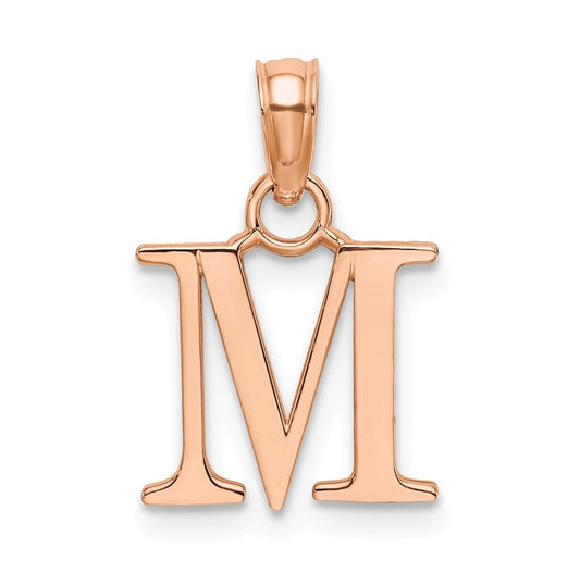 14K Rose Gold Polished Block Letter M Initial Pendant