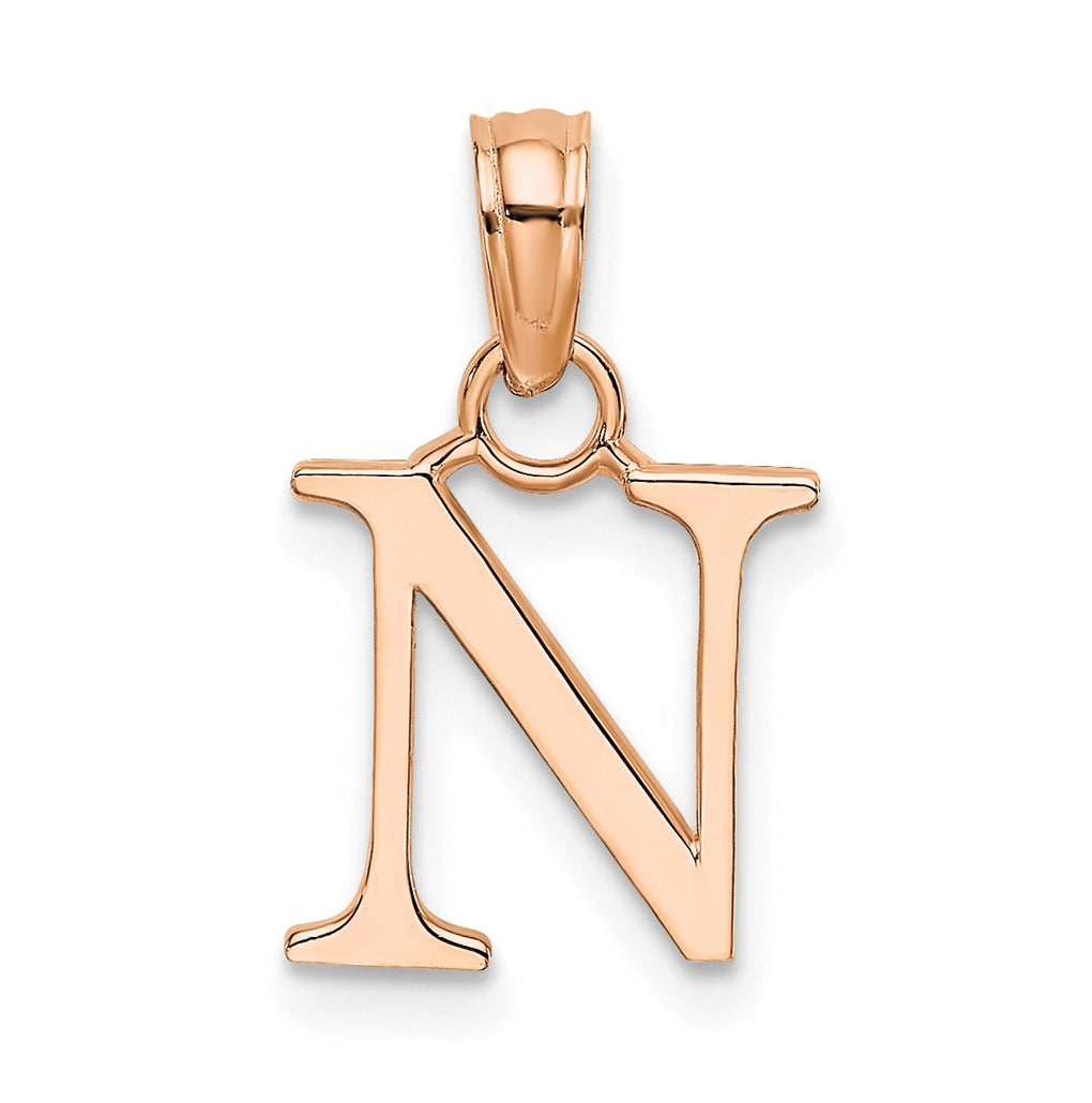 14K Rose Gold Polished Block Letter N Initial Pendant