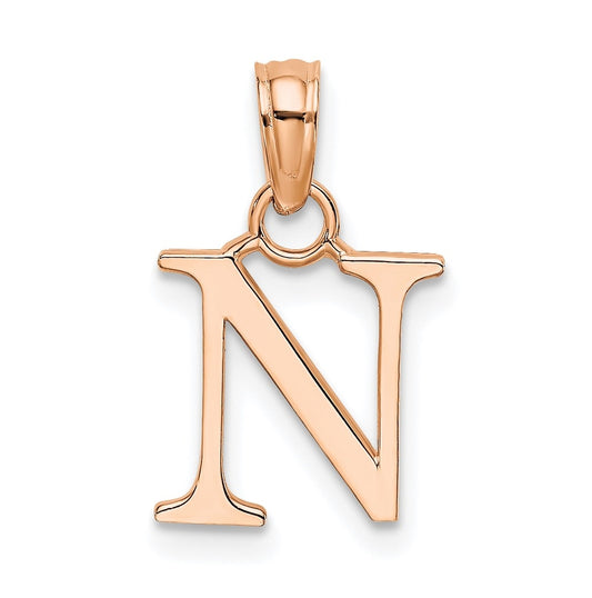 14K Rose Gold Polished Block Letter N Initial Pendant