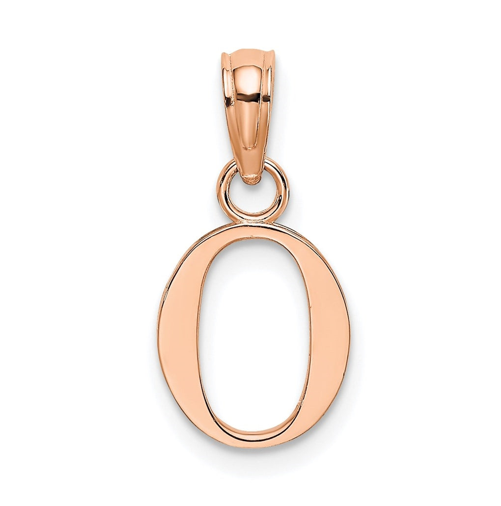 14K Rose Gold Polished Block Letter O Initial Pendant