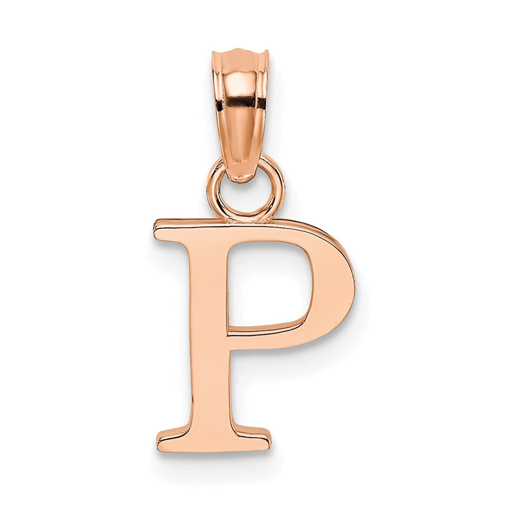 14K Rose Gold Polished Block Letter P Initial Pendant