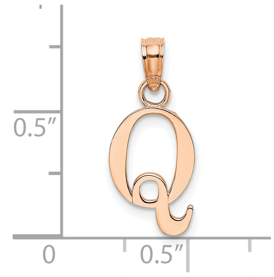 14K Rose Gold Polished Block Letter Q Initial Pendant